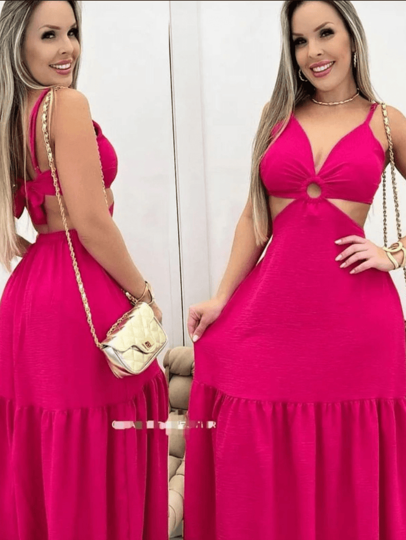 Vestido Longo Feminino Decote Canoa moda Verão