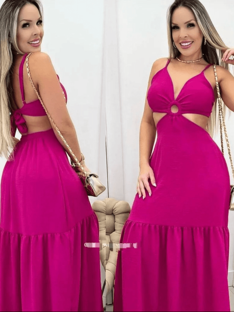 Vestido Longo Feminino Decote Canoa moda Verão